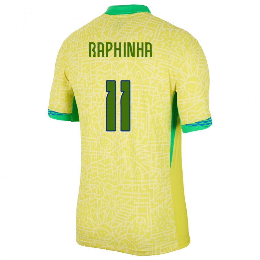 Kinder Brasilien Raphinha #11 Gelb Heimtrikot Trikot 24-26 T-Shirt