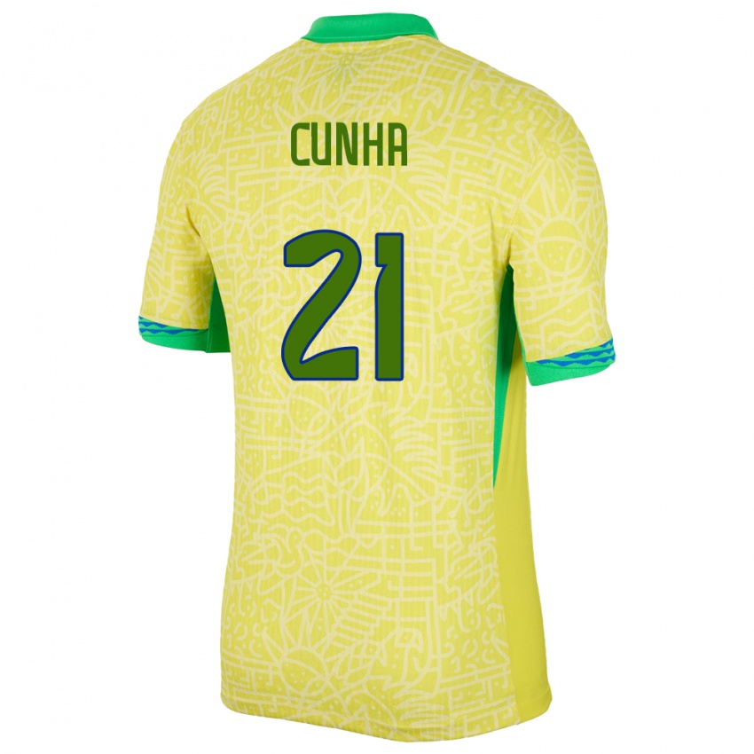 Kinder Brasilien Matheus Cunha #21 Gelb Heimtrikot Trikot 24-26 T-Shirt