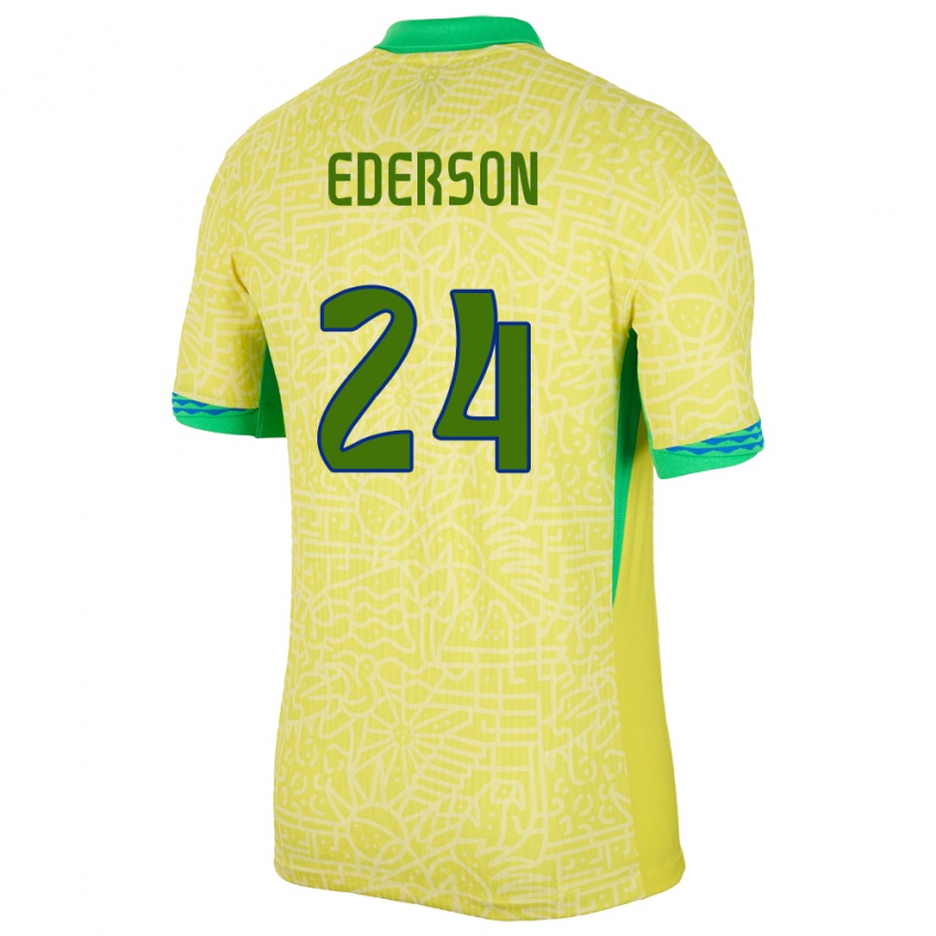 Kinder Brasilien Ederson #24 Gelb Heimtrikot Trikot 24-26 T-Shirt