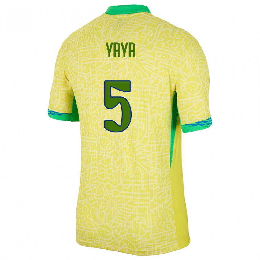 Kinder Brasilien Yaya #5 Gelb Heimtrikot Trikot 24-26 T-Shirt