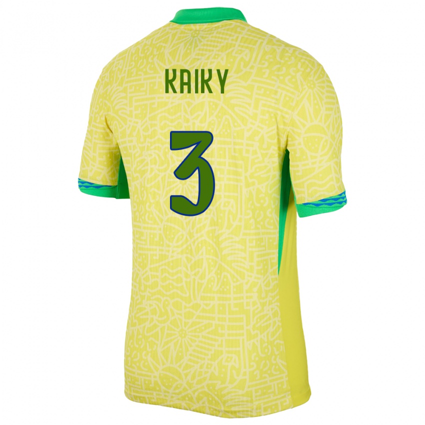 Kinder Brasilien Kaiky #3 Gelb Heimtrikot Trikot 24-26 T-Shirt