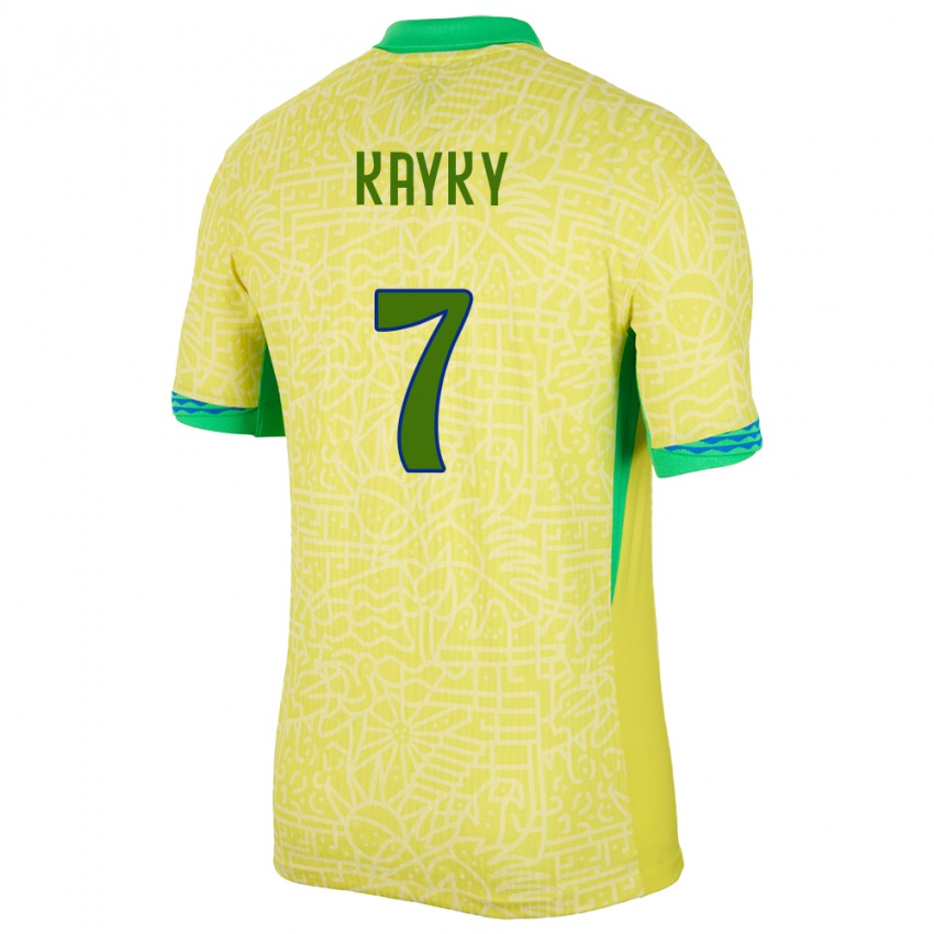 Kinder Brasilien Kayky #7 Gelb Heimtrikot Trikot 24-26 T-Shirt