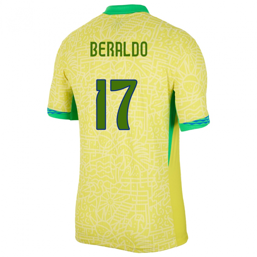 Kinder Brasilien Lucas Beraldo #17 Gelb Heimtrikot Trikot 24-26 T-Shirt