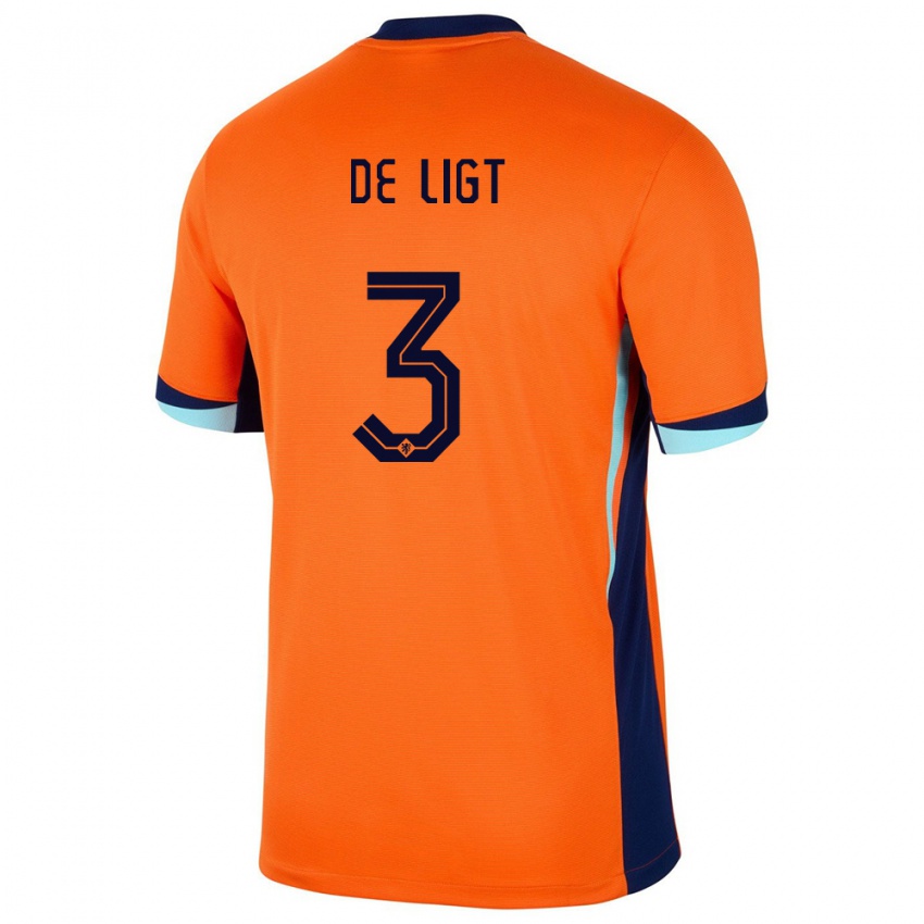 Kinder Niederlande Matthijs De Ligt #3 Orange Heimtrikot Trikot 24-26 T-Shirt