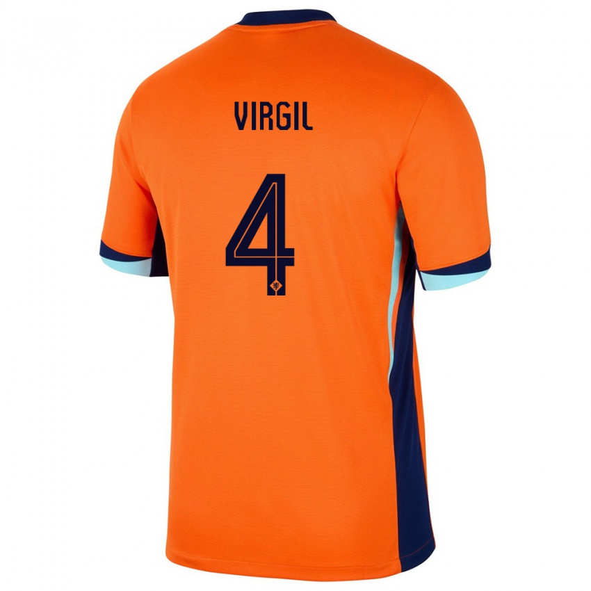 Kinder Niederlande Virgil Van Dijk #4 Orange Heimtrikot Trikot 24-26 T-Shirt