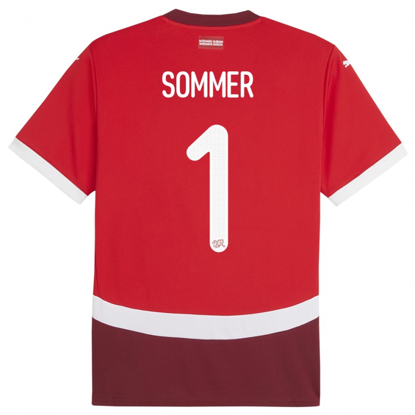 Kinder Schweiz Yann Sommer #1 Rot Heimtrikot Trikot 24-26 T-Shirt