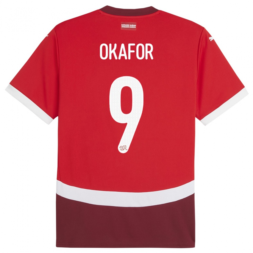 Kinder Schweiz Noah Okafor #9 Rot Heimtrikot Trikot 24-26 T-Shirt