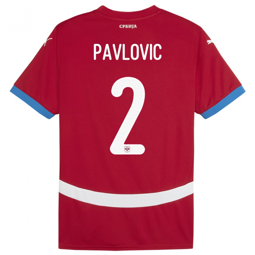 Kinder Serbien Strahinja Pavlovic #2 Rot Heimtrikot Trikot 24-26 T-Shirt