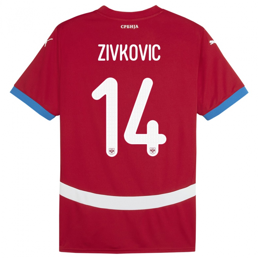 Kinder Serbien Andrija Zivkovic #14 Rot Heimtrikot Trikot 24-26 T-Shirt