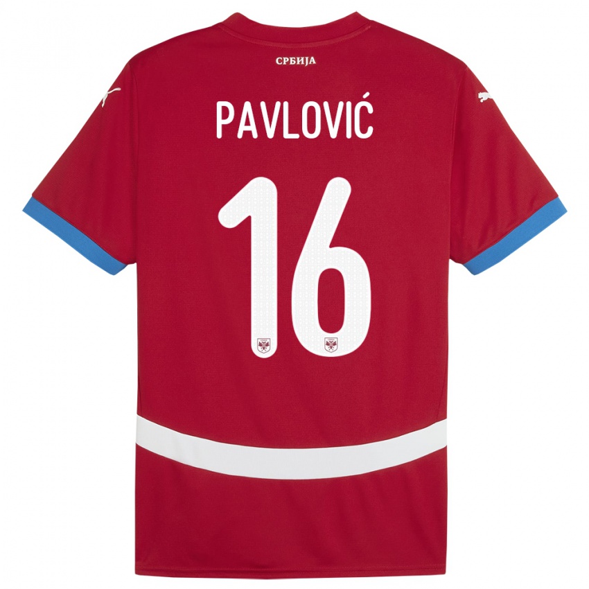 Kinder Serbien Sara Pavlovic #16 Rot Heimtrikot Trikot 24-26 T-Shirt