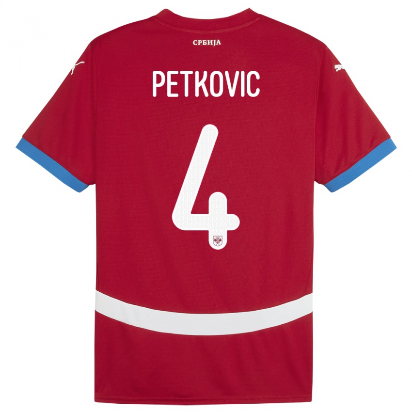 Kinder Serbien Nikola Petkovic #4 Rot Heimtrikot Trikot 24-26 T-Shirt