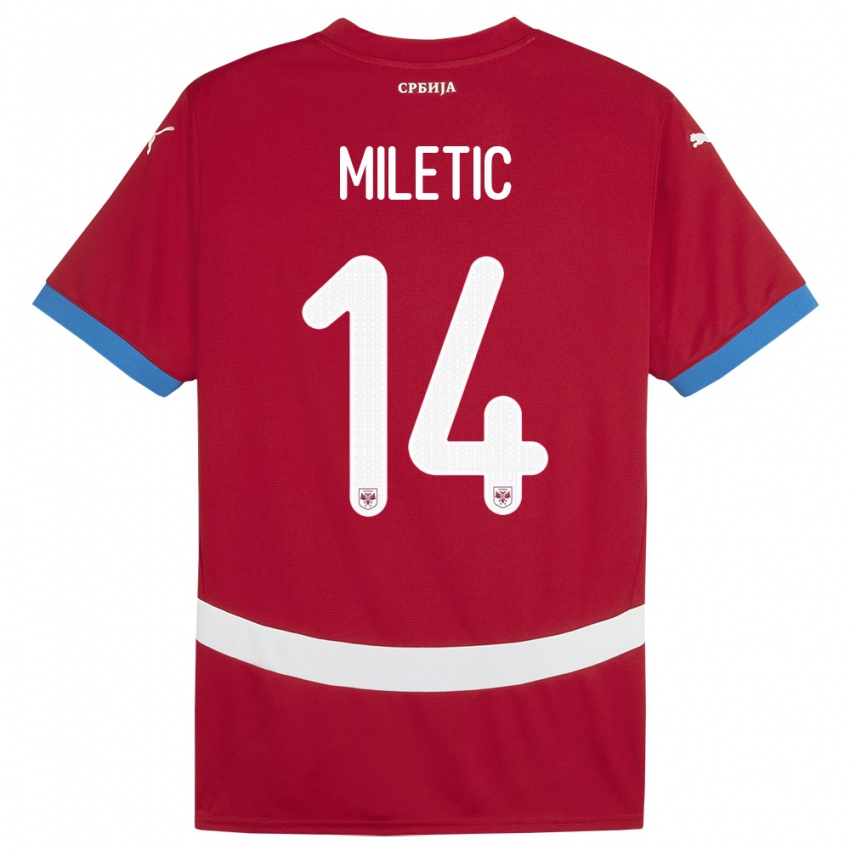 Kinder Serbien Vladimir Miletic #14 Rot Heimtrikot Trikot 24-26 T-Shirt