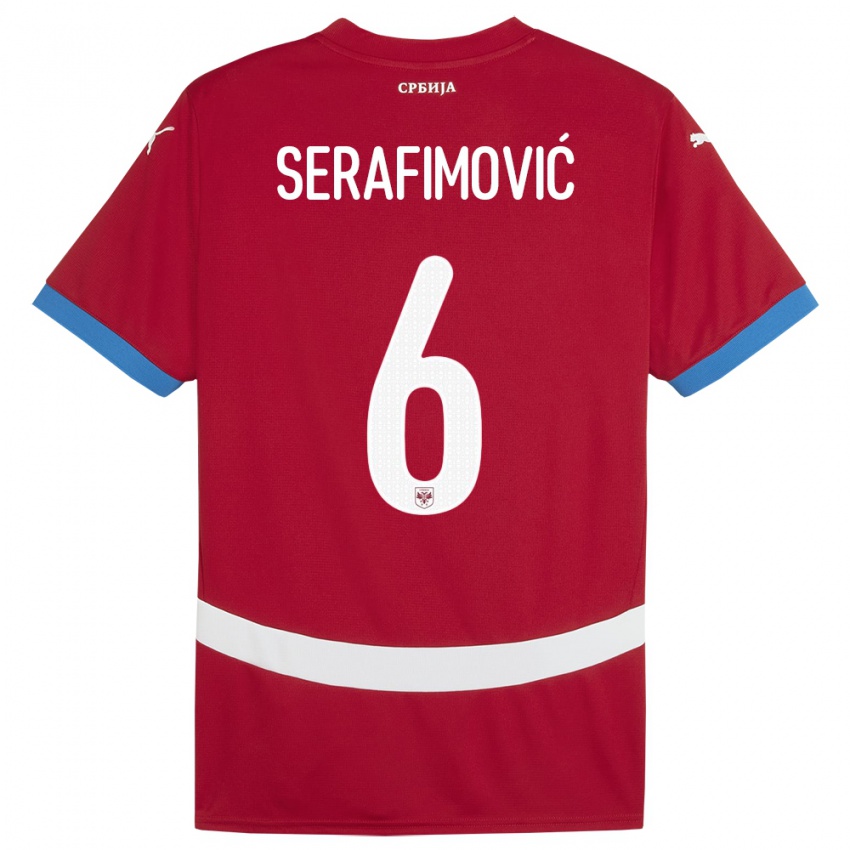 Kinder Serbien Vojin Serafimovic #6 Rot Heimtrikot Trikot 24-26 T-Shirt