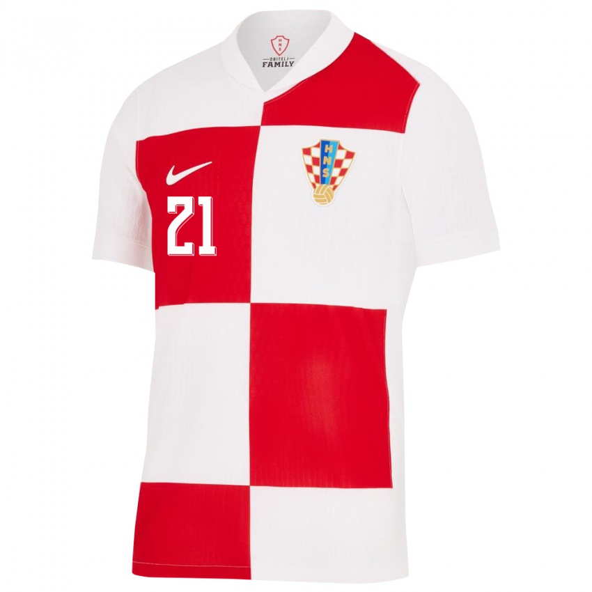 Kinder Kroatien Domagoj Bukvic #21 Weiß Rot Heimtrikot Trikot 24-26 T-Shirt