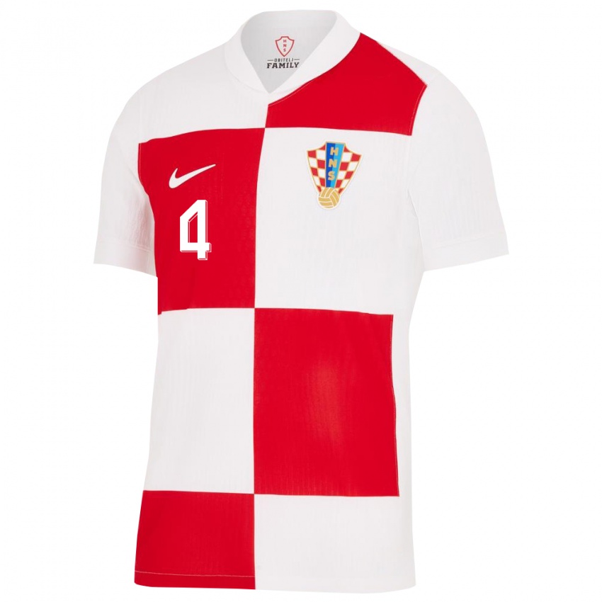 Kinder Kroatien Josko Gvardiol #4 Weiß Rot Heimtrikot Trikot 24-26 T-Shirt