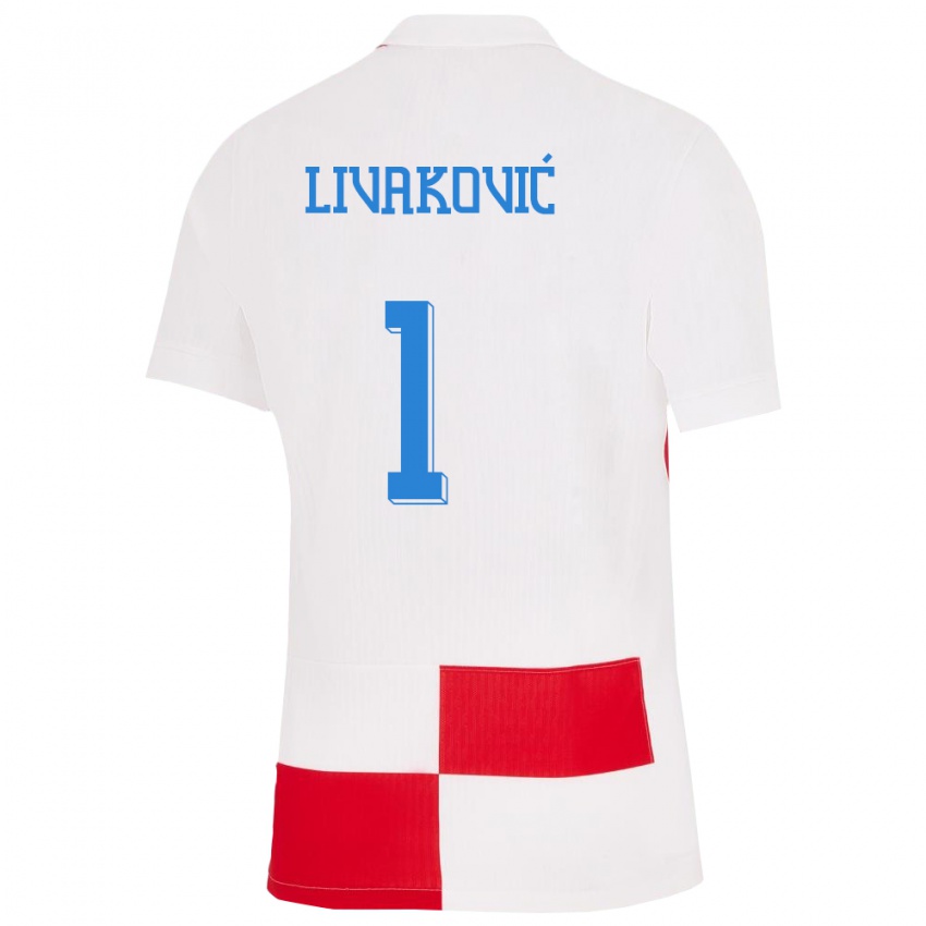 Kinder Kroatien Dominik Livakovic #1 Weiß Rot Heimtrikot Trikot 24-26 T-Shirt