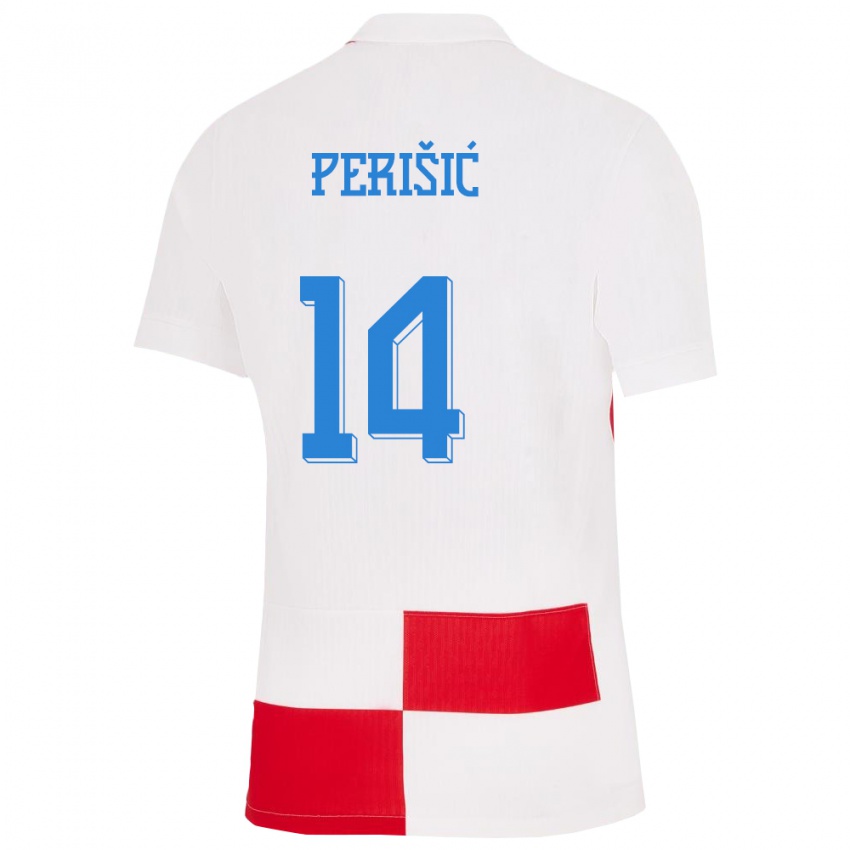 Kinder Kroatien Ivan Perisic #14 Weiß Rot Heimtrikot Trikot 24-26 T-Shirt