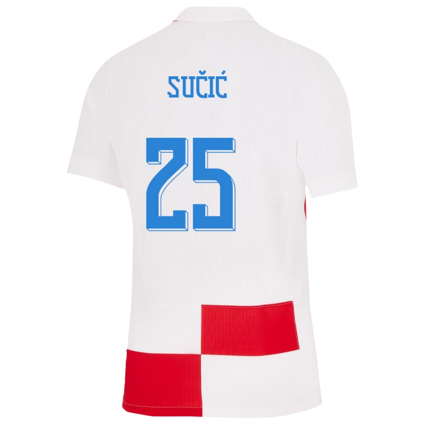 Kinder Kroatien Luka Sucic #25 Weiß Rot Heimtrikot Trikot 24-26 T-Shirt