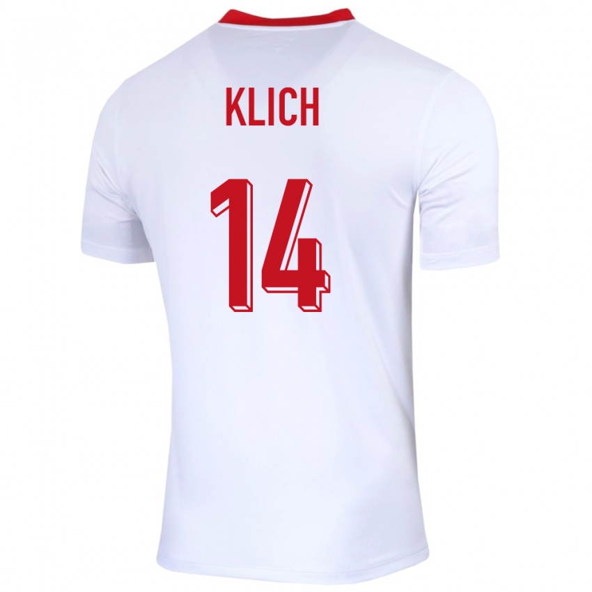 Kinder Polen Mateusz Klich #14 Weiß Heimtrikot Trikot 24-26 T-Shirt