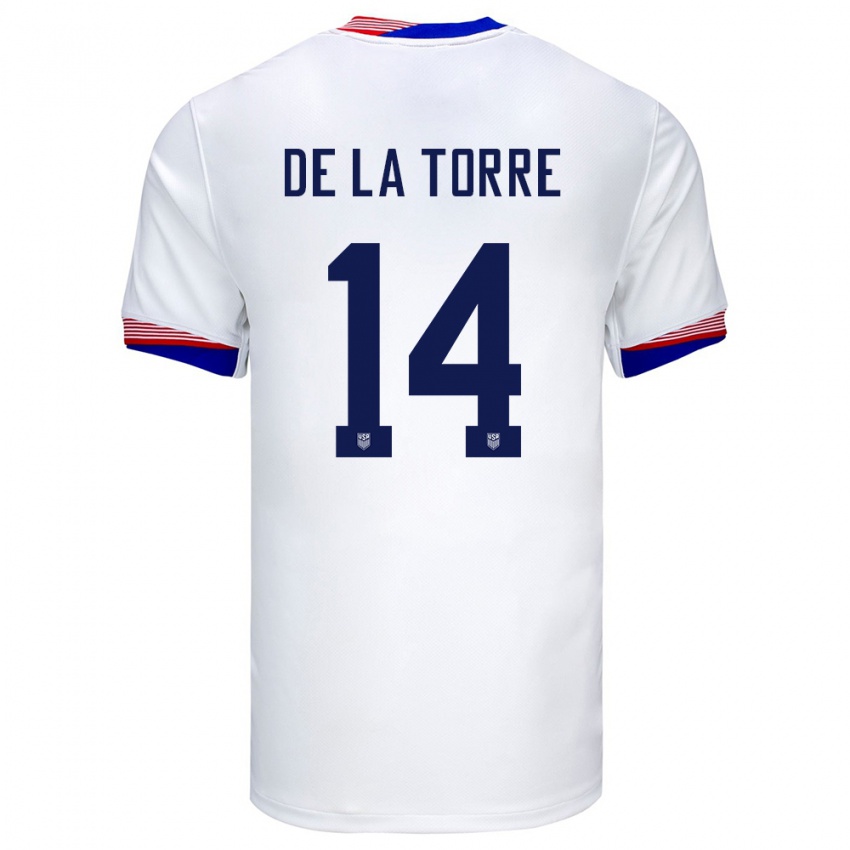 Kinder Vereinigte Staaten Luca De La Torre #14 Weiß Heimtrikot Trikot 24-26 T-Shirt