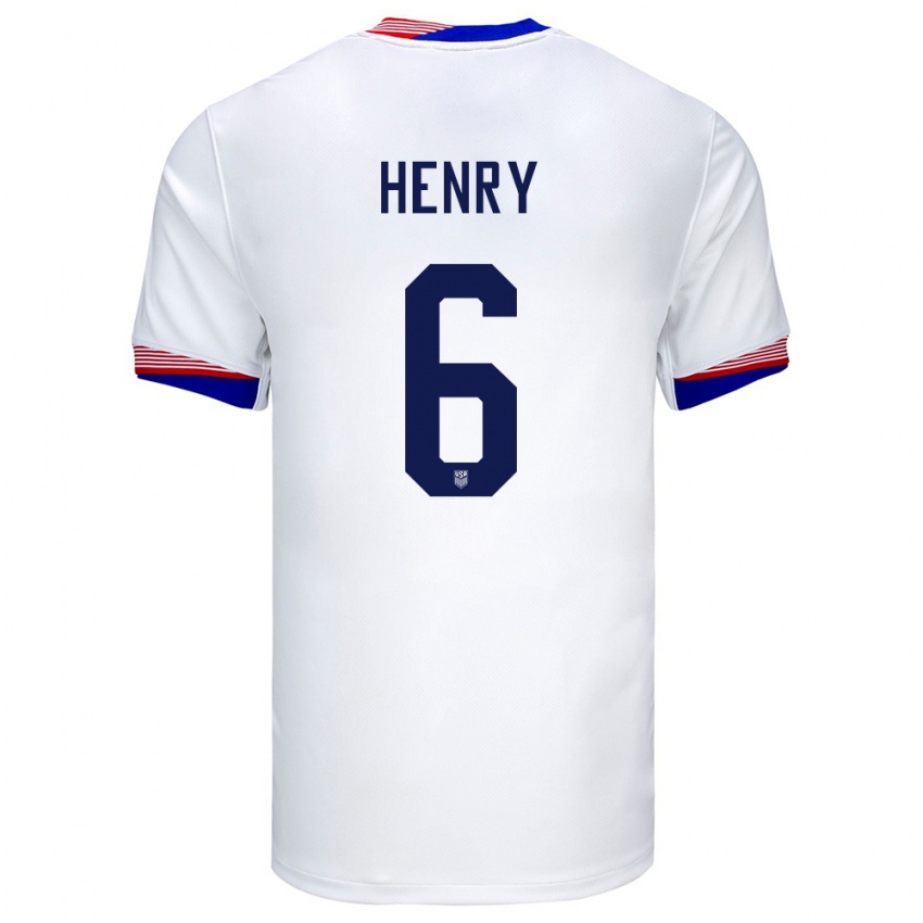 Kinder Vereinigte Staaten Kobi Henry #6 Weiß Heimtrikot Trikot 24-26 T-Shirt