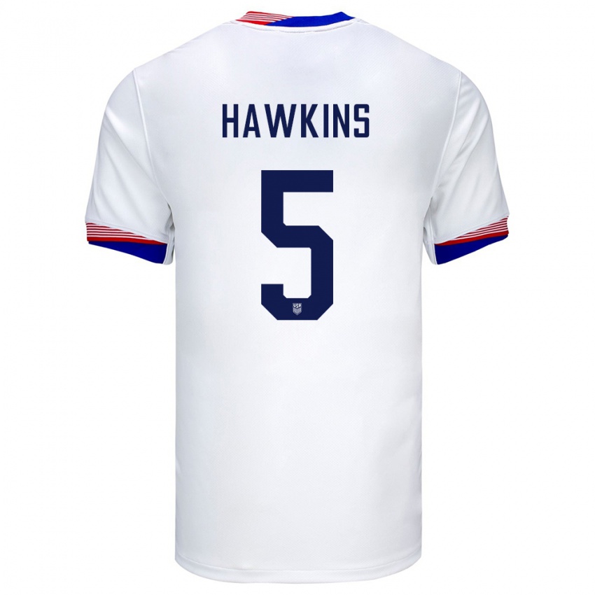 Kinder Vereinigte Staaten Stuart Hawkins #5 Weiß Heimtrikot Trikot 24-26 T-Shirt