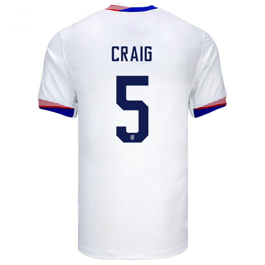 Kinder Vereinigte Staaten Brandan Craig #5 Weiß Heimtrikot Trikot 24-26 T-Shirt