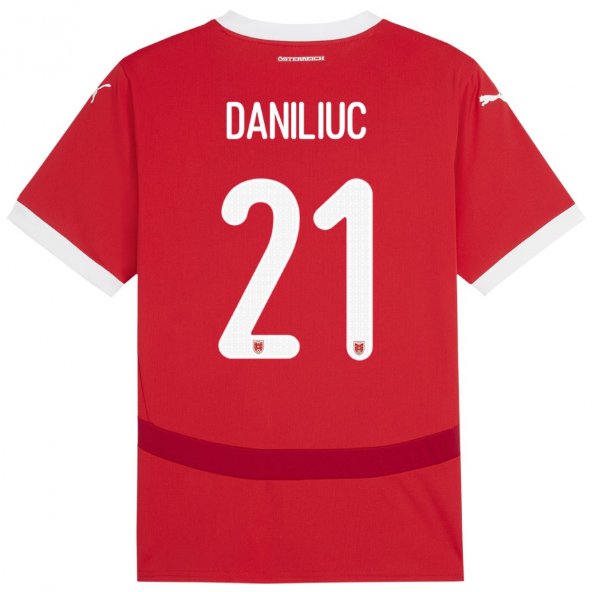 Kinder Österreich Flavius Daniliuc #21 Rot Heimtrikot Trikot 24-26 T-Shirt