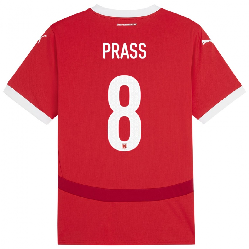 Kinder Österreich Alexander Prass #8 Rot Heimtrikot Trikot 24-26 T-Shirt