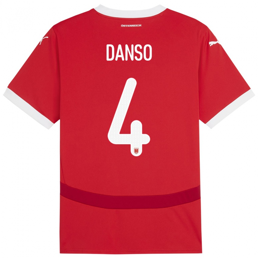 Kinder Österreich Kevin Danso #4 Rot Heimtrikot Trikot 24-26 T-Shirt