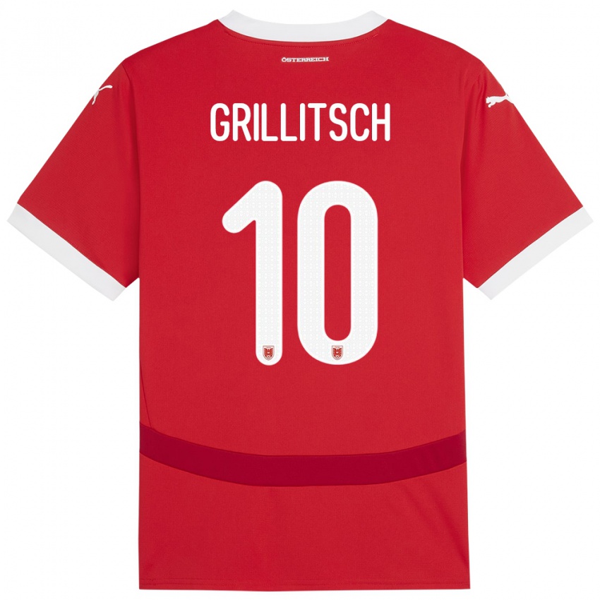 Kinder Österreich Florian Grillitsch #10 Rot Heimtrikot Trikot 24-26 T-Shirt