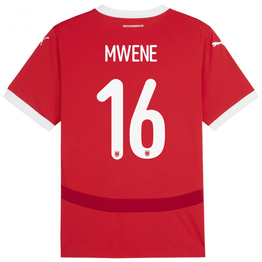 Kinder Österreich Phillipp Mwene #16 Rot Heimtrikot Trikot 24-26 T-Shirt