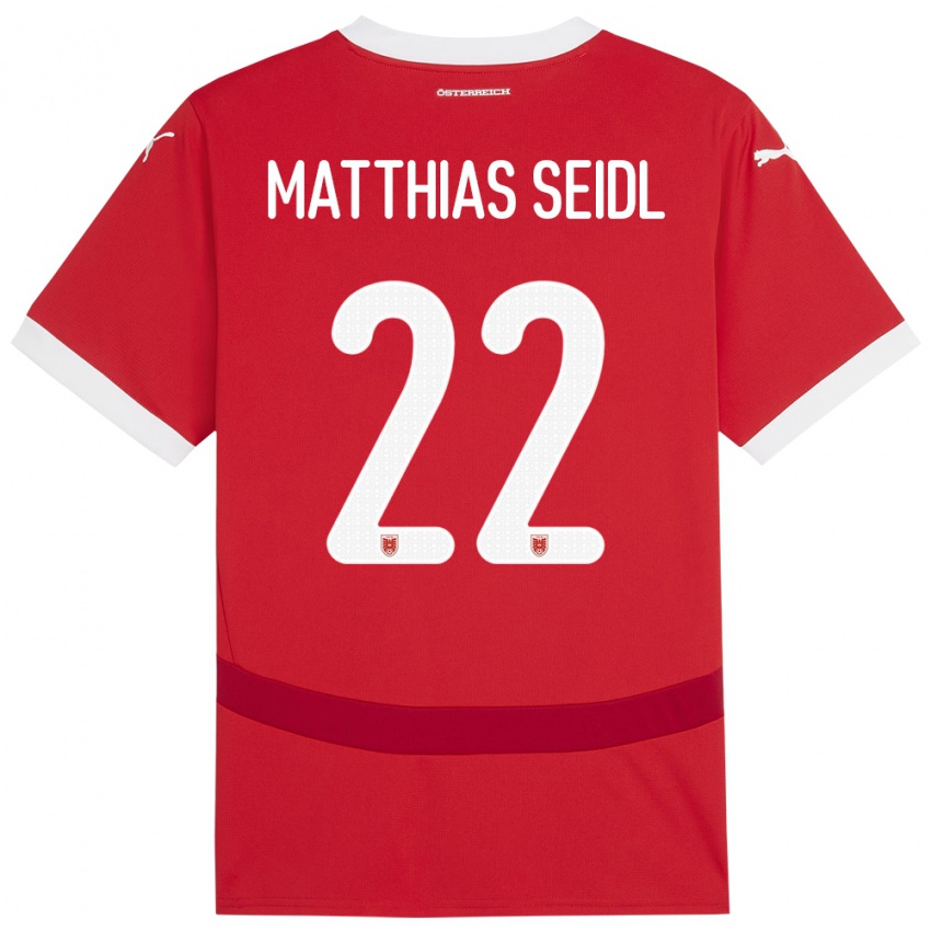 Kinder Österreich Matthias Seidl #22 Rot Heimtrikot Trikot 24-26 T-Shirt