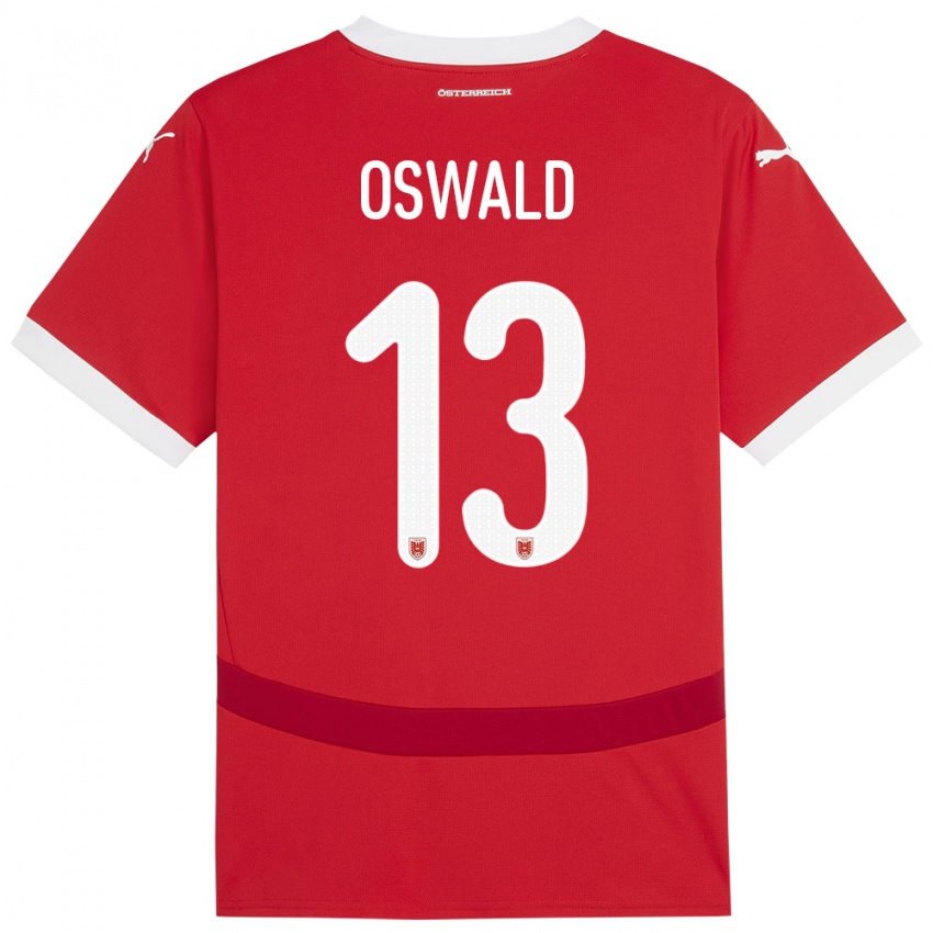 Kinder Österreich Moritz Oswald #13 Rot Heimtrikot Trikot 24-26 T-Shirt