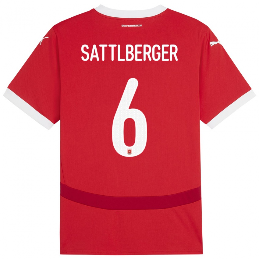 Kinder Österreich Nikolas Sattlberger #6 Rot Heimtrikot Trikot 24-26 T-Shirt