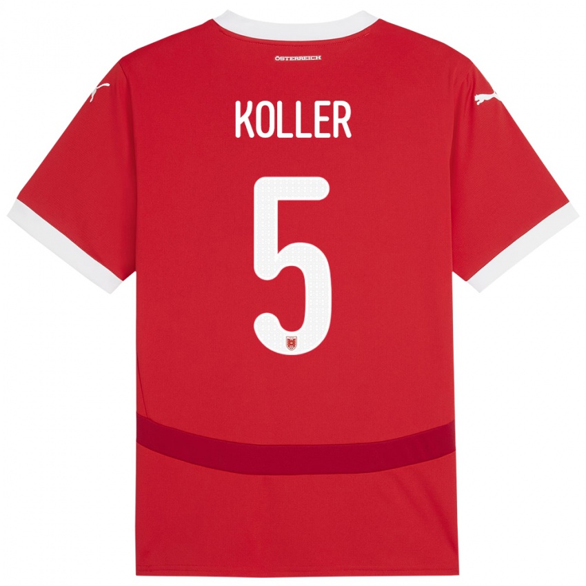 Kinder Österreich Paul Koller #5 Rot Heimtrikot Trikot 24-26 T-Shirt