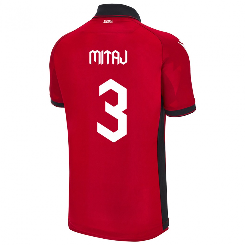 Kinder Albanien Mario Mitaj #3 Rot Heimtrikot Trikot 24-26 T-Shirt