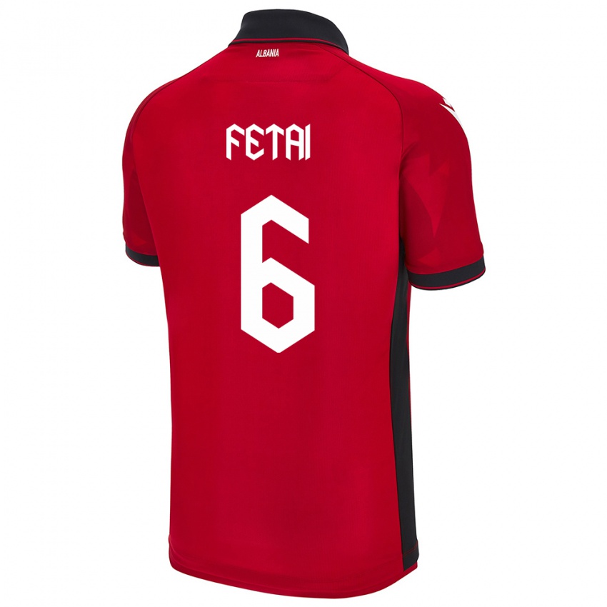 Kinder Albanien Feta Fetai #6 Rot Heimtrikot Trikot 24-26 T-Shirt