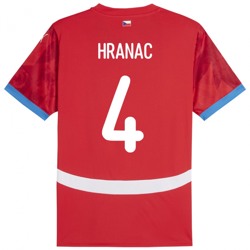 Kinder Tschechien Robin Hranac #4 Rot Heimtrikot Trikot 24-26 T-Shirt