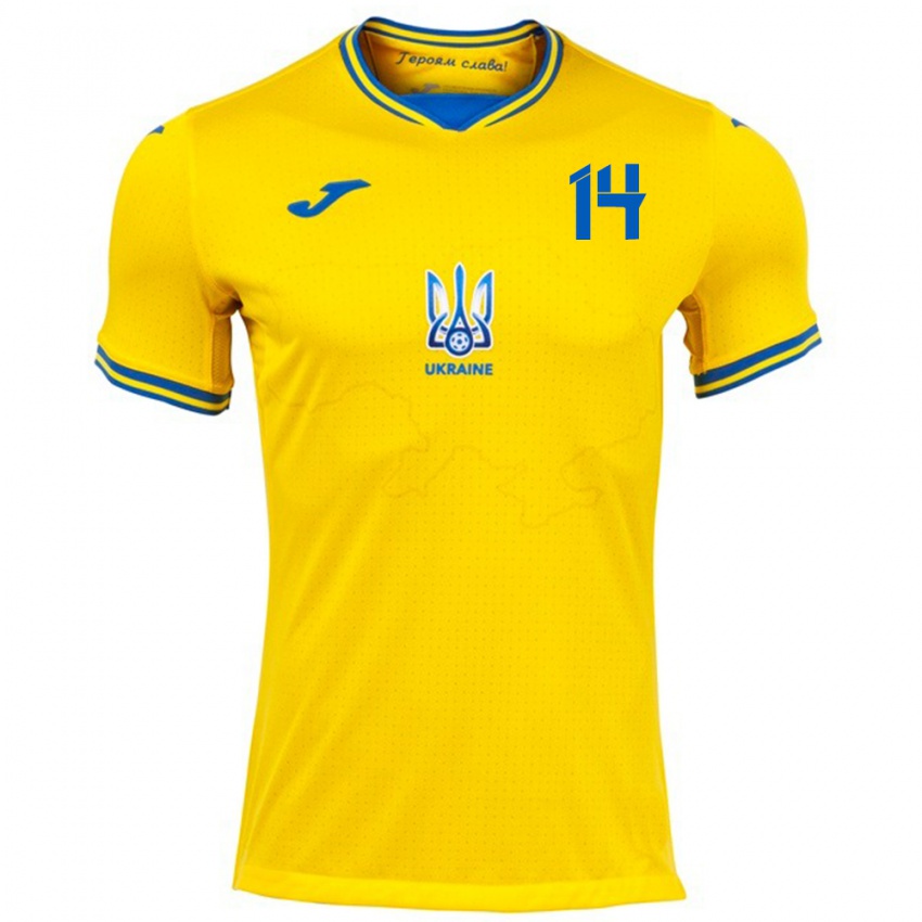 Kinder Ukraine Taras Mykhavko #14 Gelb Heimtrikot Trikot 24-26 T-Shirt