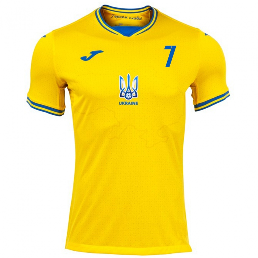 Kinder Ukraine Kristian Shevchenko #7 Gelb Heimtrikot Trikot 24-26 T-Shirt