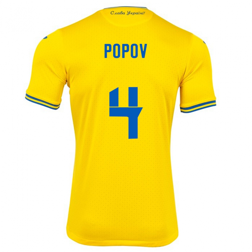 Kinder Ukraine Denys Popov #4 Gelb Heimtrikot Trikot 24-26 T-Shirt