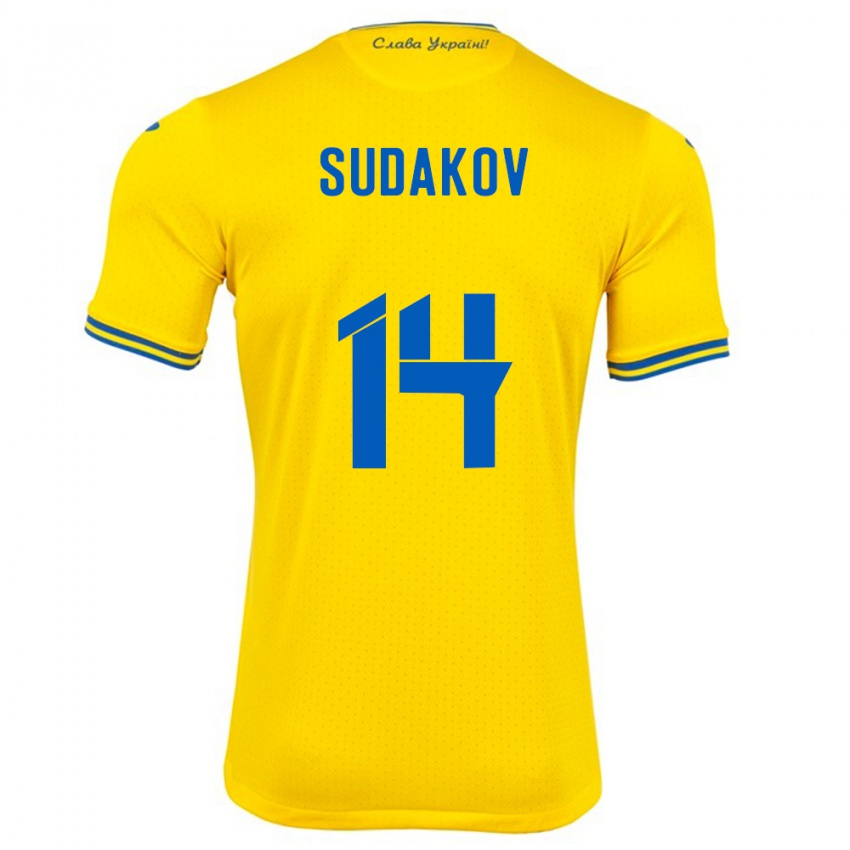 Kinder Ukraine Georgiy Sudakov #14 Gelb Heimtrikot Trikot 24-26 T-Shirt