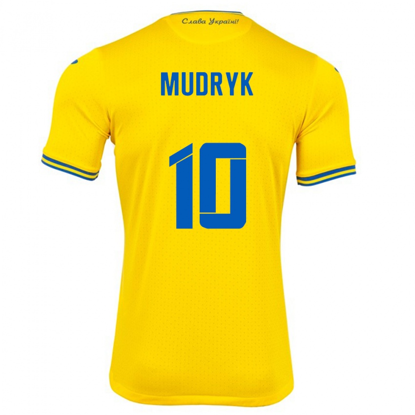 Kinder Ukraine Mykhaylo Mudryk #10 Gelb Heimtrikot Trikot 24-26 T-Shirt