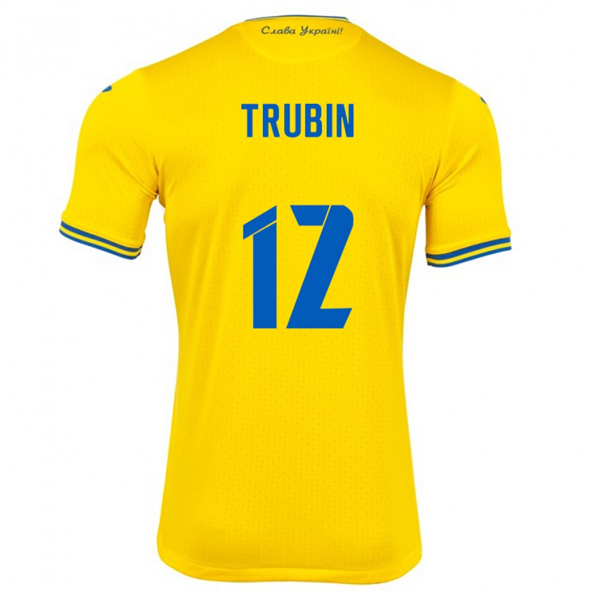 Kinder Ukraine Anatoliy Trubin #12 Gelb Heimtrikot Trikot 24-26 T-Shirt