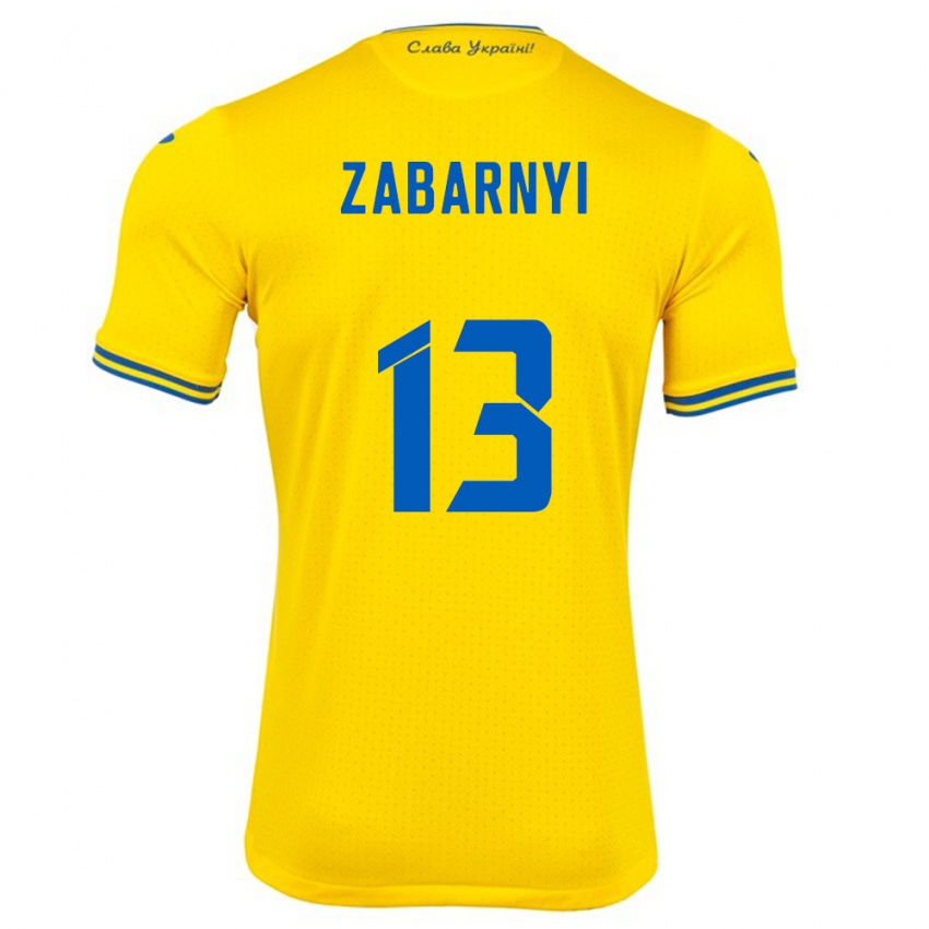 Kinder Ukraine Ilya Zabarnyi #13 Gelb Heimtrikot Trikot 24-26 T-Shirt