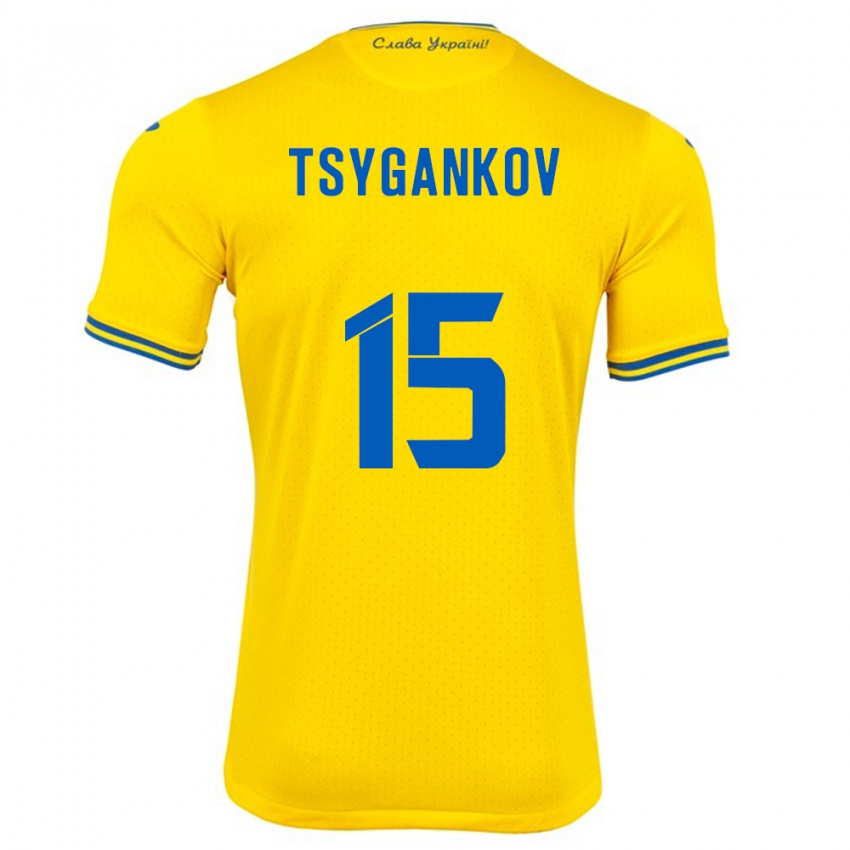 Kinder Ukraine Viktor Tsygankov #15 Gelb Heimtrikot Trikot 24-26 T-Shirt