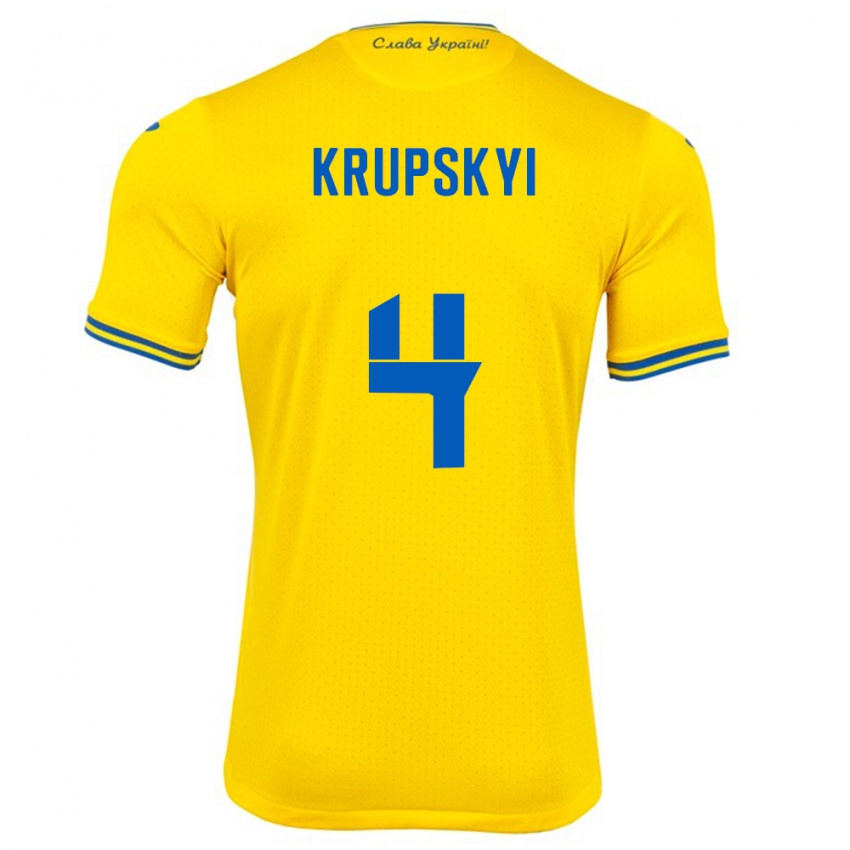 Kinder Ukraine Ilya Krupskyi #4 Gelb Heimtrikot Trikot 24-26 T-Shirt