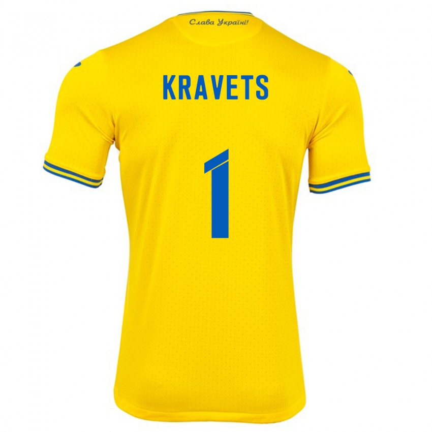 Kinder Ukraine Vladyslav Kravets #1 Gelb Heimtrikot Trikot 24-26 T-Shirt