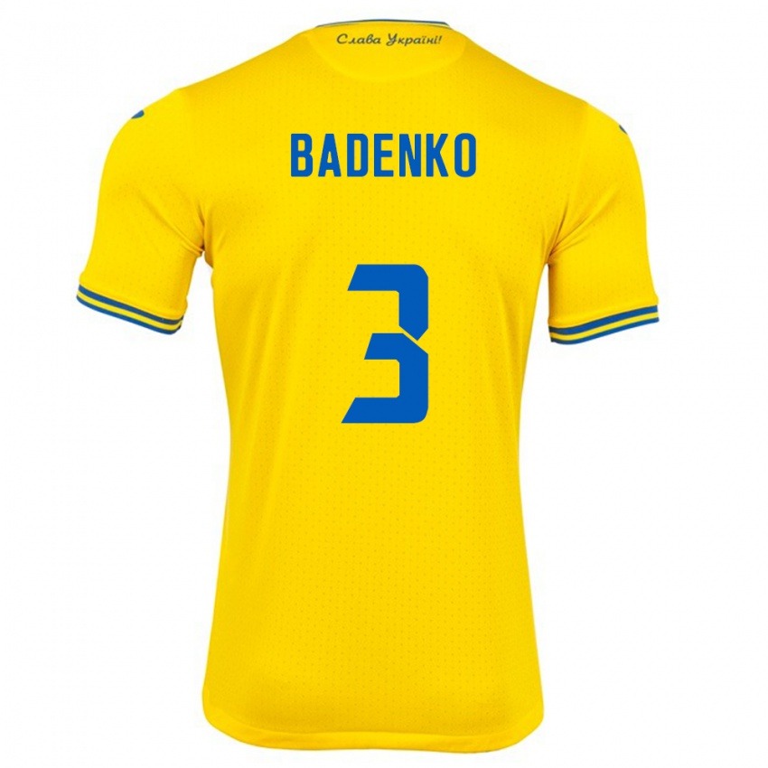 Kinder Ukraine Ilya Badenko #3 Gelb Heimtrikot Trikot 24-26 T-Shirt